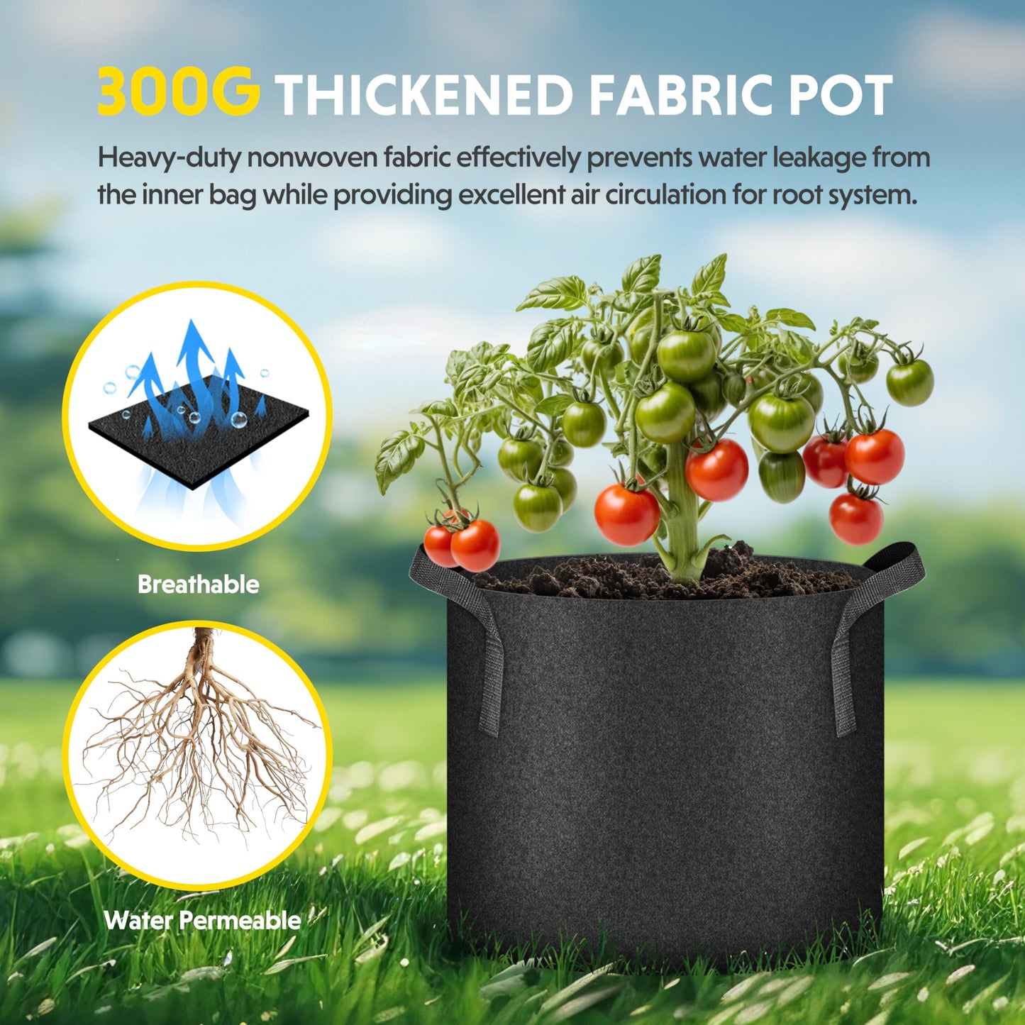 iPower 12-Pack 10 Gallon Grow Bags Heavy Duty Thickened Aeration Nonwoven Fabric Pots with Nylon Handles and 12 Labels for Planting Vegetables, Fruits, Flowers, Black