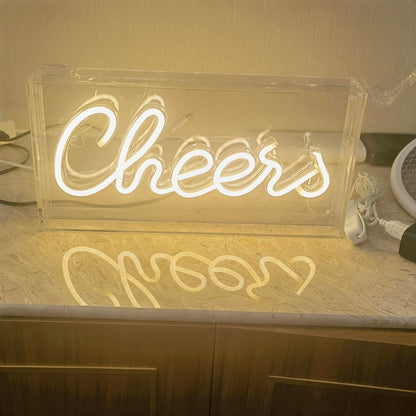 Cheers Neon Sign, LED 3D Art Light Box Cheers Neon Sign for Table Decor, Wall Decor, Bar, Pub, Bachelorette Party USB Powered 11.8x5.9x1.85 Inches (Warm White)