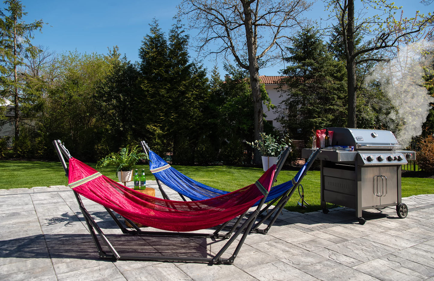 Best Home Fashion Portable Hammock with Collapsible Steel Stand, 600 lbs Capacity, No Tools Assembly, Carrying Bag Included, Perfect for Indoor Outdoor Backyard Patio Camping Beach, 2 Person, Red