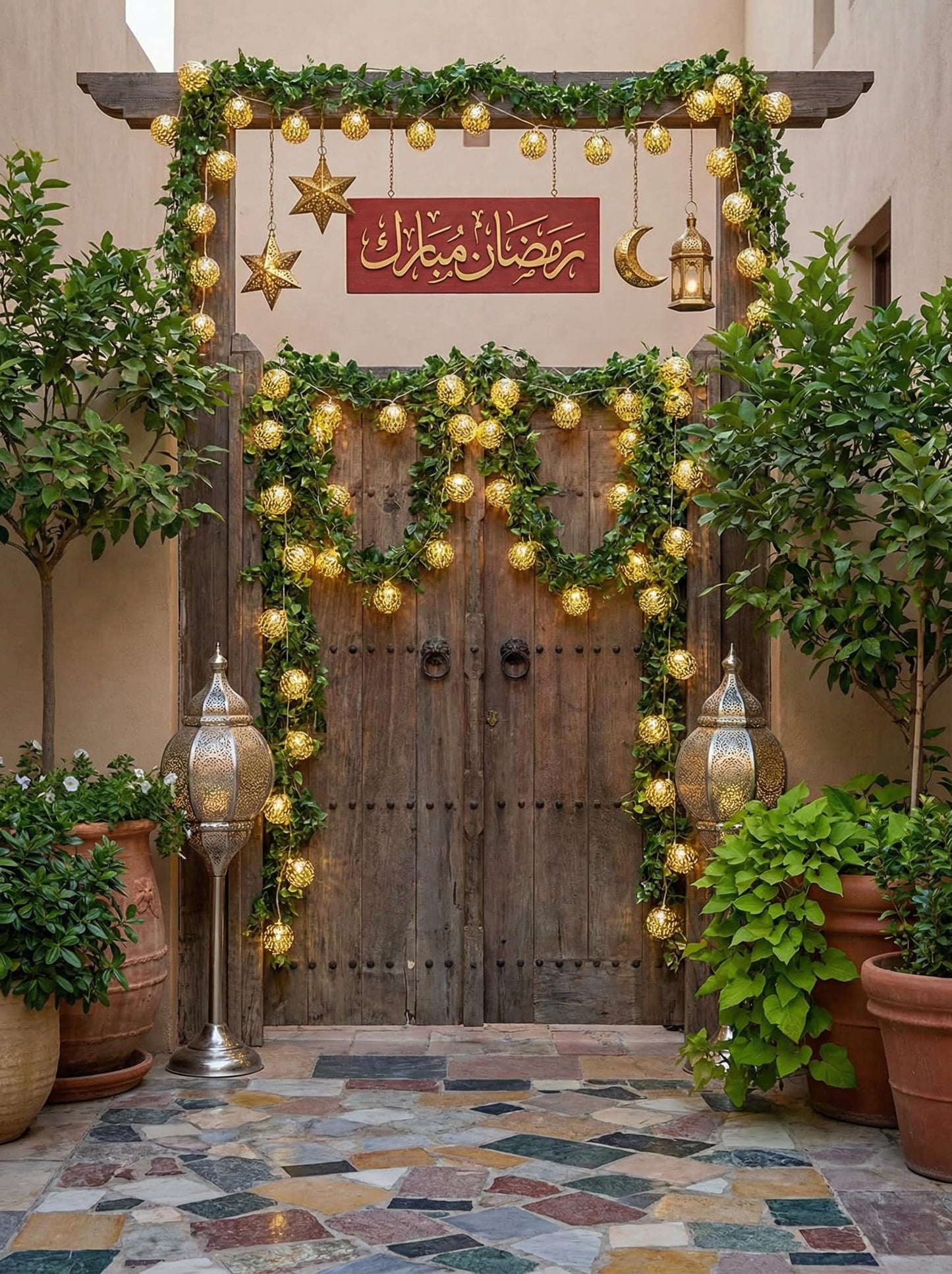 8.5Ft LED Moroccan Style String Lights Plug in, Outdoor Ramadan Decorations String Lights with 10 Silver Metal Ball Lights, Hanging Warm White Globe Fairy Lights for Ramadan Day Wedding Party Home