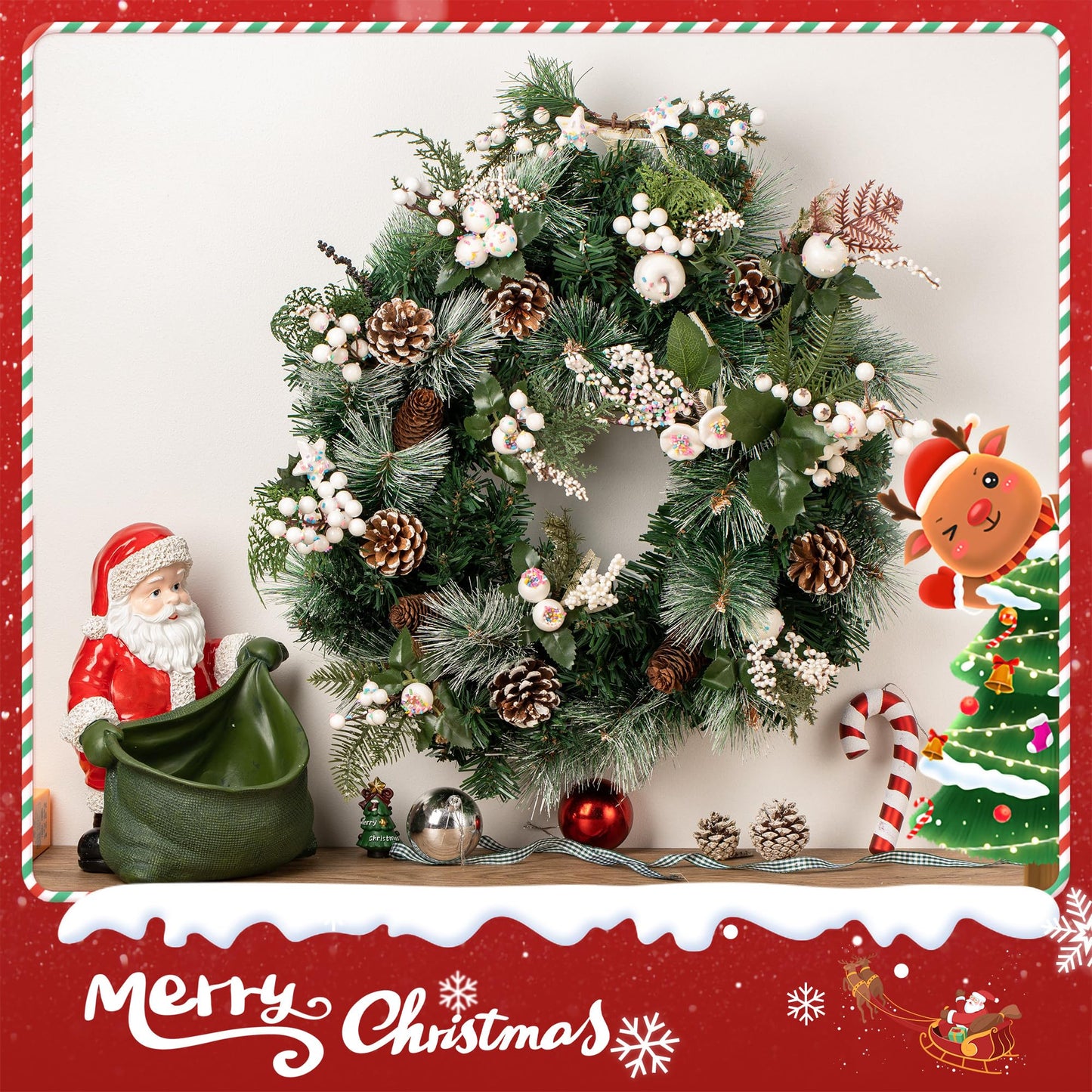 Crafare12 Pack Artificial Christmas Tree Picks Assorted Candy Pine Picks Spray with Pinecones Apples Holly Leaves Winter Holiday Season Decoration
