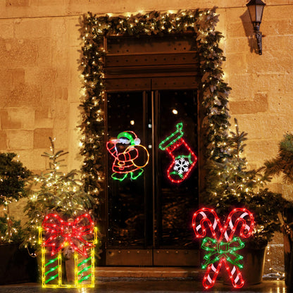 TRWYMZ 16" Christmas Window Silhouette Lights - 4 Pack Colour Lighted Christmas Stocking & Candy Cane & Gift Box & Santa for Holiday Indoor and Outdoor Wall Door Window Decorate