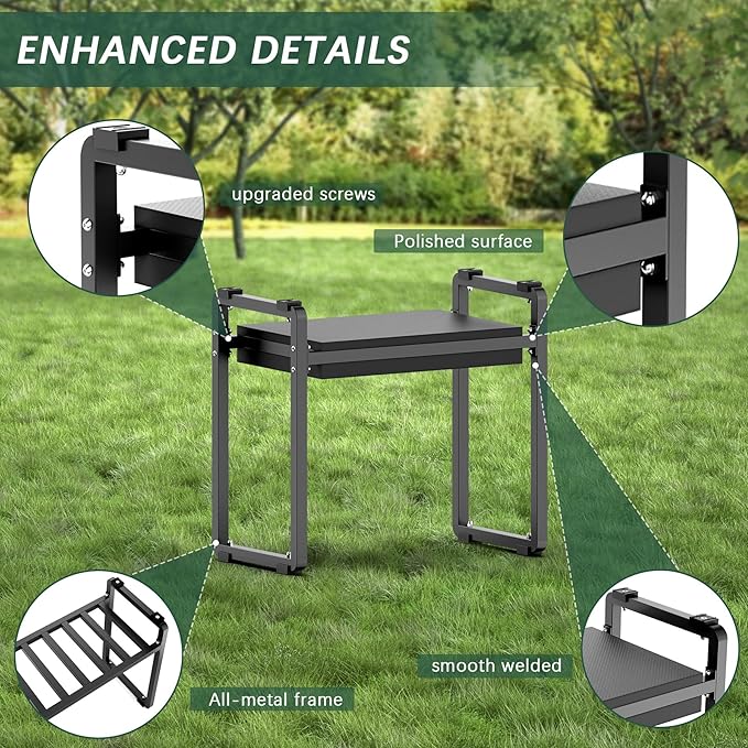 FLINTER 10.2" Wider Garden Kneeler and Seat, Heavy Duty Thick Gardening Bench for Kneeling and Seat - Garden Kneelers for Seniors, Gardening Stools for Women, Grandparents, Gardeners, Black