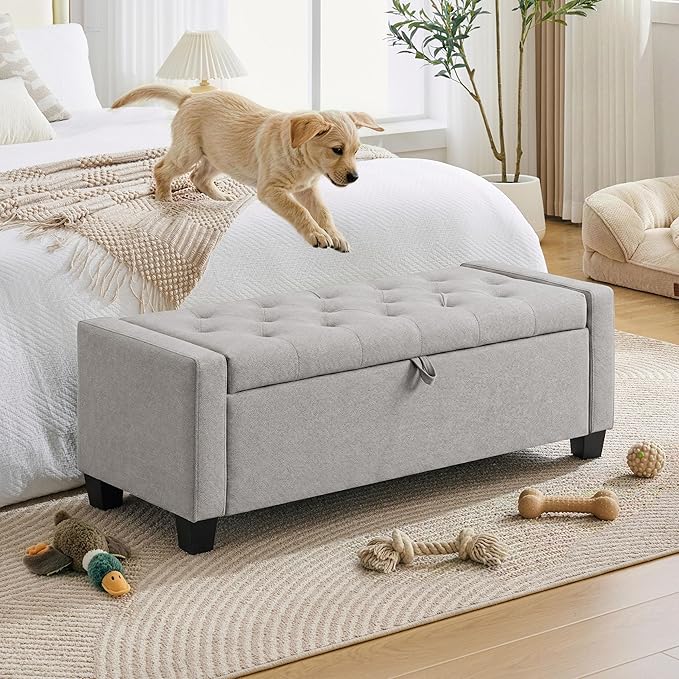 Huatean Home 43" Ottoman with Storage, Storage Ottoman Bench with Safety Hinge