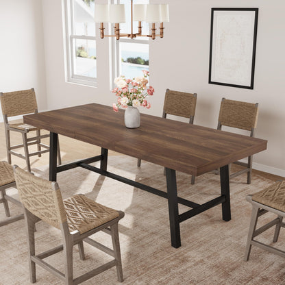 GarveeHome 63-83" Extendable Dining Table, Industrial Rectangular Dining Room Table for 6-8 People, Expandable Kitchen Table with Heavy Duty Metal Frame for Dining Room, Kitchen & Parties, Brown