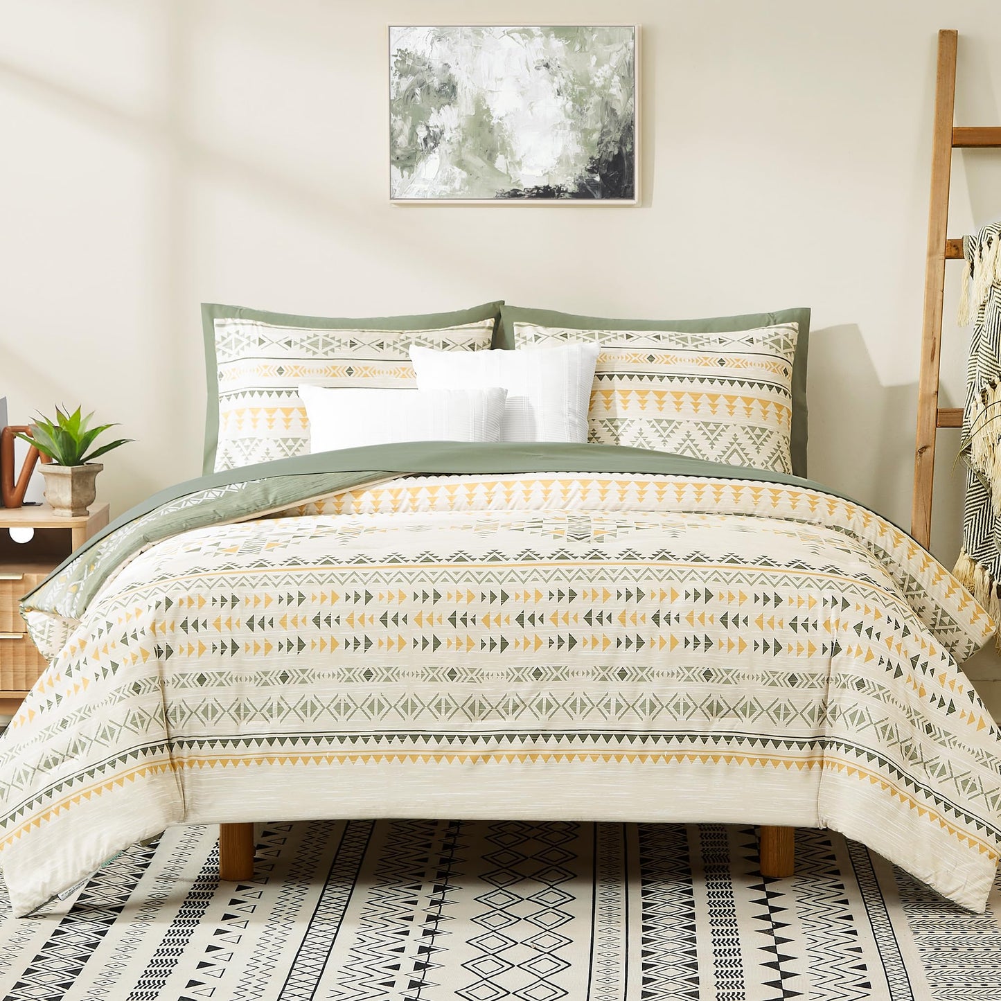 Geniospin Queen Comforter Set - 7 Pieces Reversible Bedding Set, Boho Bed in A Bag, Lightweight Soft Aztec Bedding, All Season Bed Comforter Set with Sheets, Pillowcases & Shams