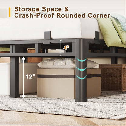 ROIL 16 Inch Twin Size Bed Frame, Double Layer Metal Bed Frame with Round Corner Legs, 4000LBS Bed Frame & Box Spring 2 in 1 Platform with Headboard Holes Mattress Baffles, Noise-Free Easy Assembly