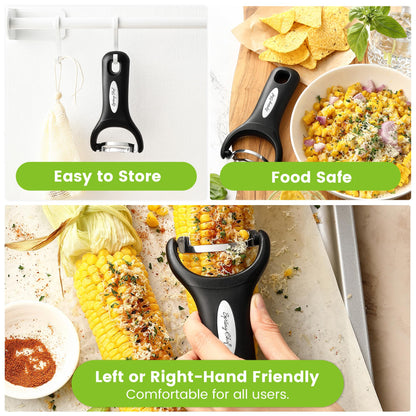 Spring Chef Stainless Steel Corn Peeler – Corn on the Cob Stripper Tool – Durable & Efficient Kernel Remover Tool – Easy to Use Kernel Cutter - Dishwasher Safe Kitchen Gadget - Black