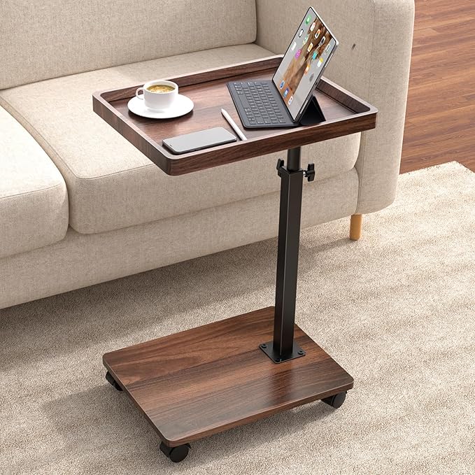 C Table End Table Adjustable Height, 360°Swivel TV Tray Table