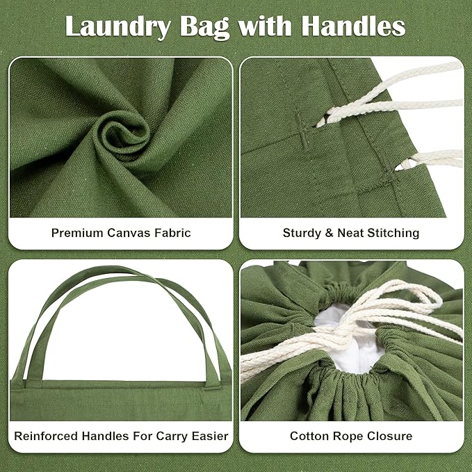 Canvas Laundry Bags with Handles & Square Base 13.8"Lx13.8"Wx27.6"H, Large