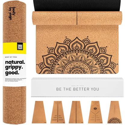 Luxury Cork Yoga Mat - Non Slip, Extra Thick Grip. Thicker, Longer, and Wider for More Comfort and Support. Tough Enough For Hot Yoga. Natural, Non Toxic, and Eco Friendly. Optional Alignment Lines.