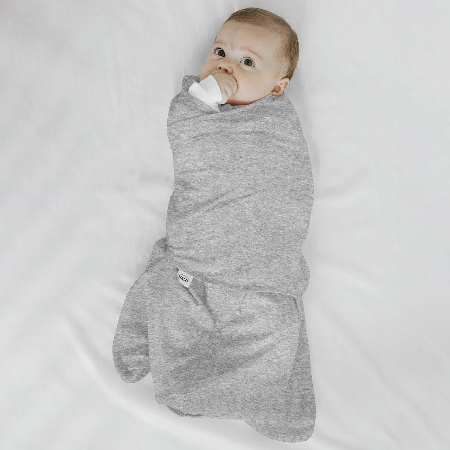 HALO Baby Sleeping Bag Swaddle | 1.5 TOG SleepSack | 100% Cotton, Heather Grey Sleeping Sack For Newborn Babies | Easy Zip Access Nappy Change | Wearable Blanket Grow Bag | Boys & Girls, 0-3 Months