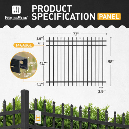 Fencer Wire 100FT Heavy Duty Pinnacle Fence Barrier Kit, Anti-Rust Metal Steel Fence with 5FT Height X 6FT Width Panels, with Decorative Gate, Posts, Connectors, Outdoor Fencing for Yard