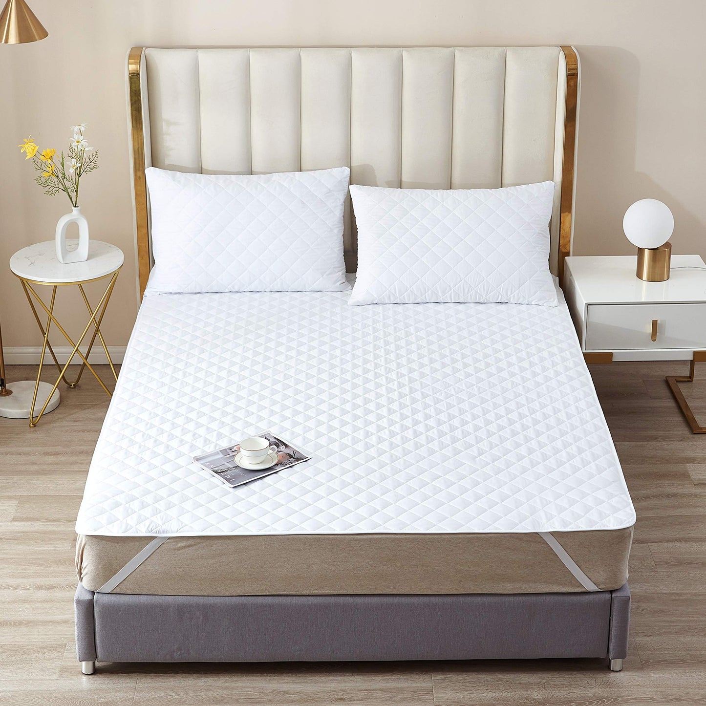 Elif King Size Mattress Protector, Waterproof, Quilted Cover Pad with Elastic Band Straps for Kids, Soft&Comfortable, Breathable, Vinyl Free (King)