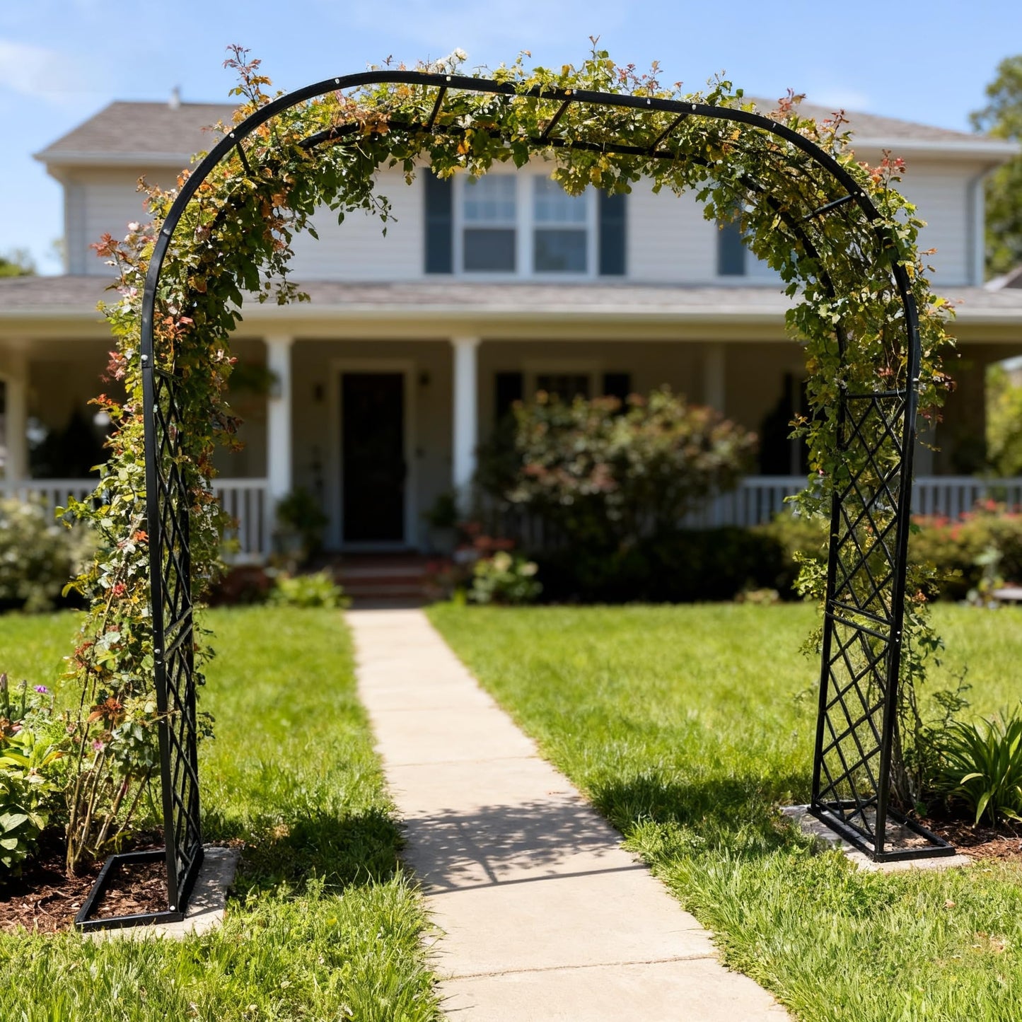 CDIWULDN Black Heavy Duty Metal Garden Arch Trellis 90.5" W x 94.5" H for Climbing Plants, Decorative Archway Wedding Arch Frame for Patio, Backyard, Patio, Lawn, Pathway