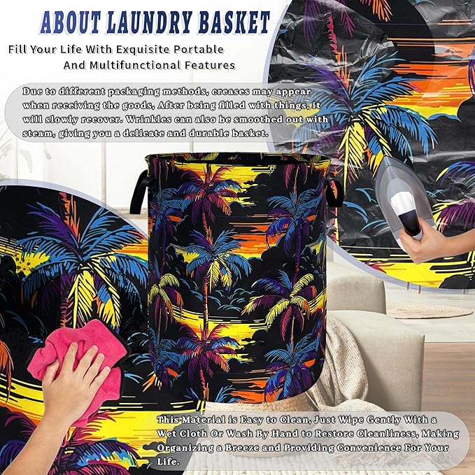 Colorful Palm Tree Laundry Basket Foldable Oxford Cloth Hawaii Laundry Hamper