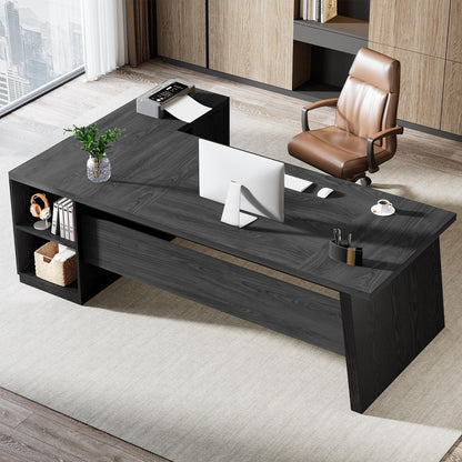 Tribesigns 78" L Shaped Desk with Drawers, Lage Office Desk with Storage Shelves, Modern Corner Computer Desk for Home Office (Gray and Black)