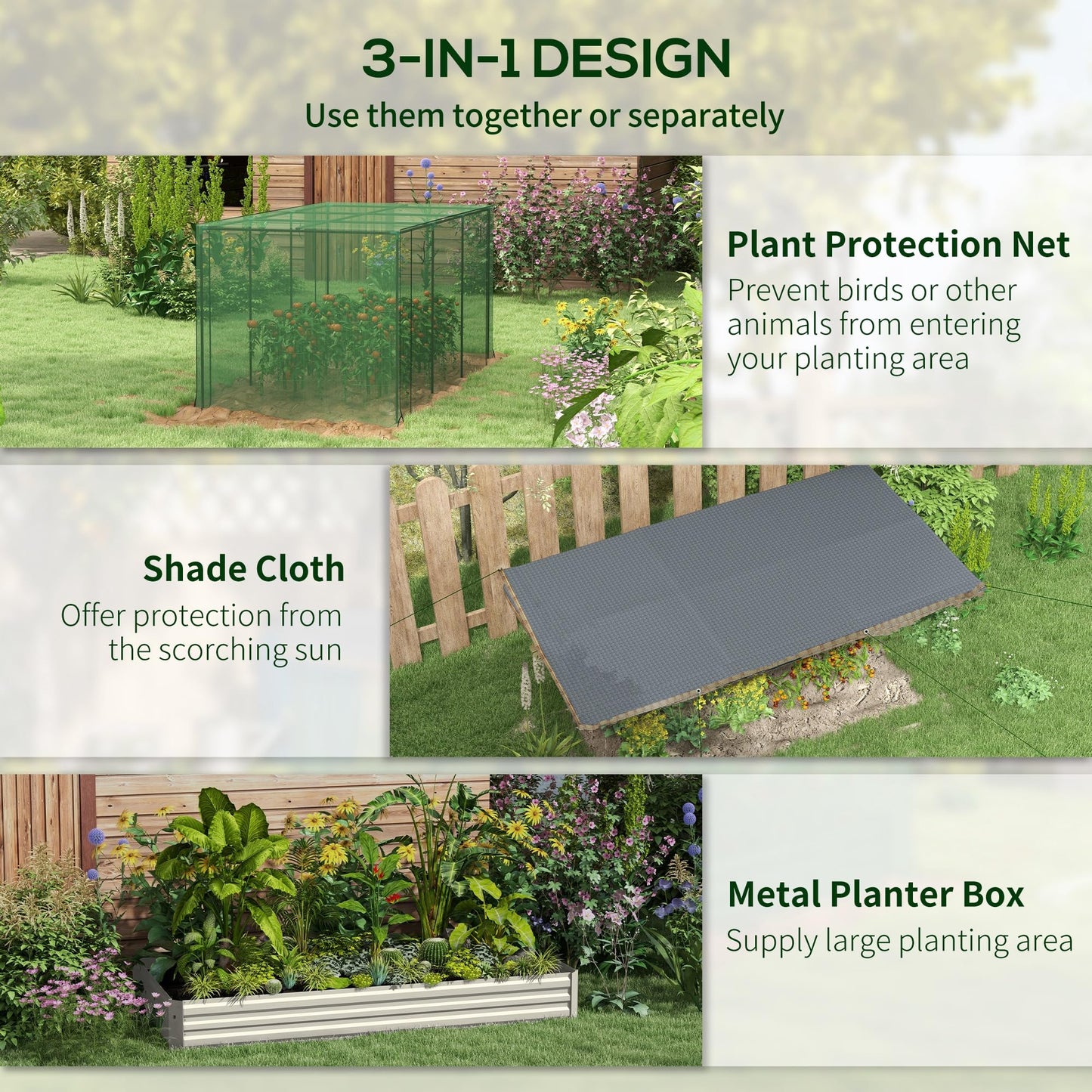 Outsunny 7.3 x 3.4 x 1 ft Galvanized Raised Garden Bed with Crop Cage Plant Protection Net and Shade Cloth Roof, Metal Planter Box with Cover for Vegetables, Flowers, Herbs, Beige