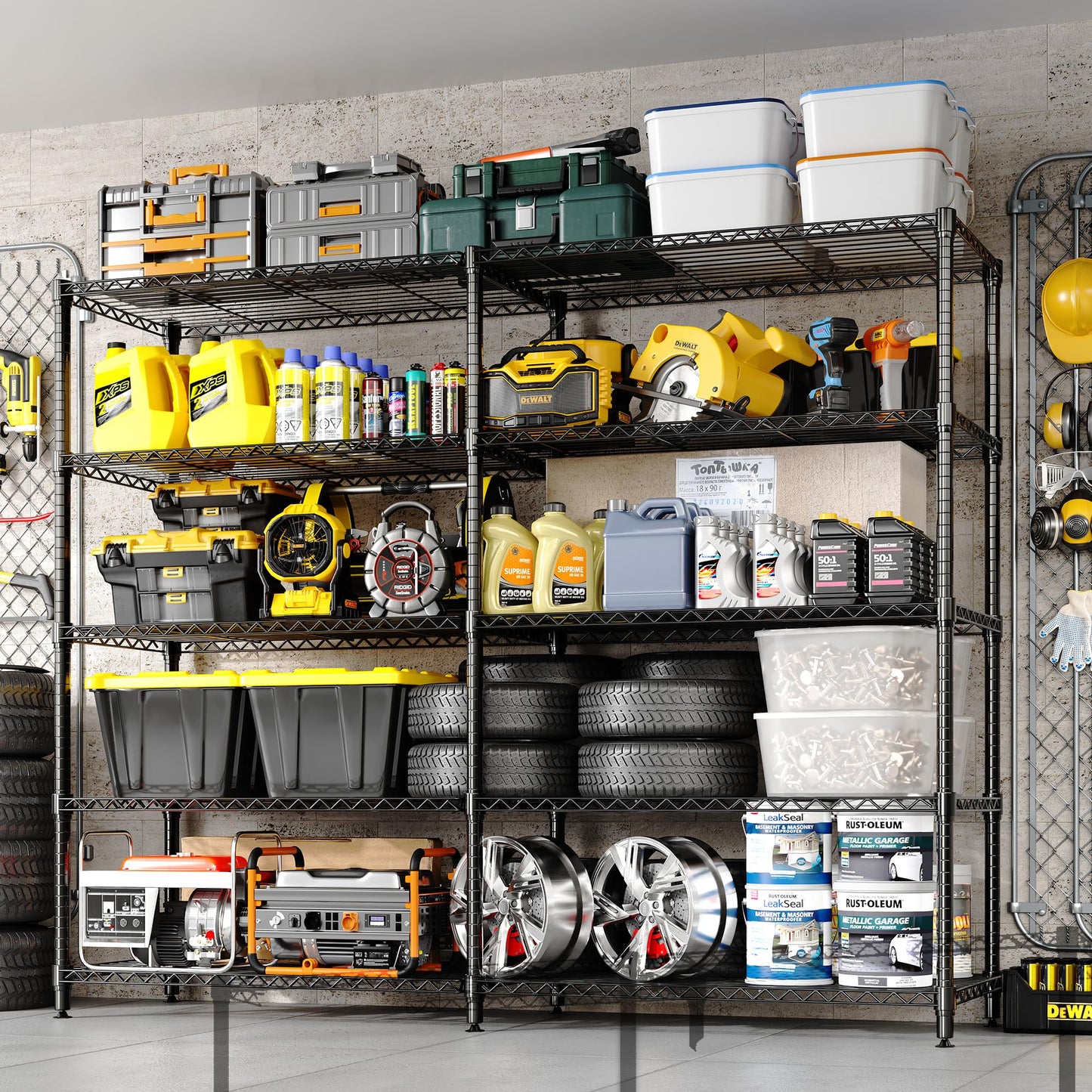 5 Tier Storage Shelving Unit Metal Shelves 70.8"W Wire Shelving, 70.5"H L-Shaped Pantry Shelves Kitchen Storage Shelves for Home Commercial Garage Heavy Duty, 70.8"H x 70.5"W x 15.8"D