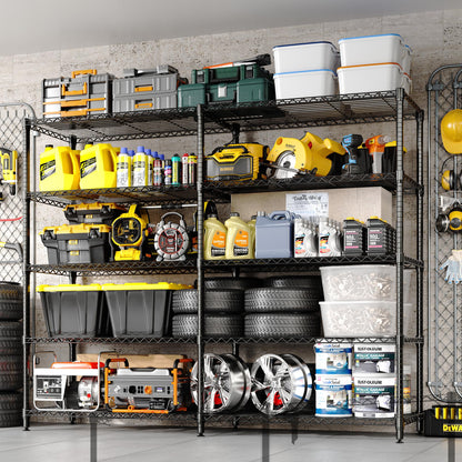 MilleLoom 5-Tier Metal Storage Shelves, Heavy Duty Wire Rack Shelving Unit for Garage Kitchen Storage, 15.7"D x 71"W x 70.5"H Adjustable Shelf for Basement & Pantry Room Organization, Easy Assembly
