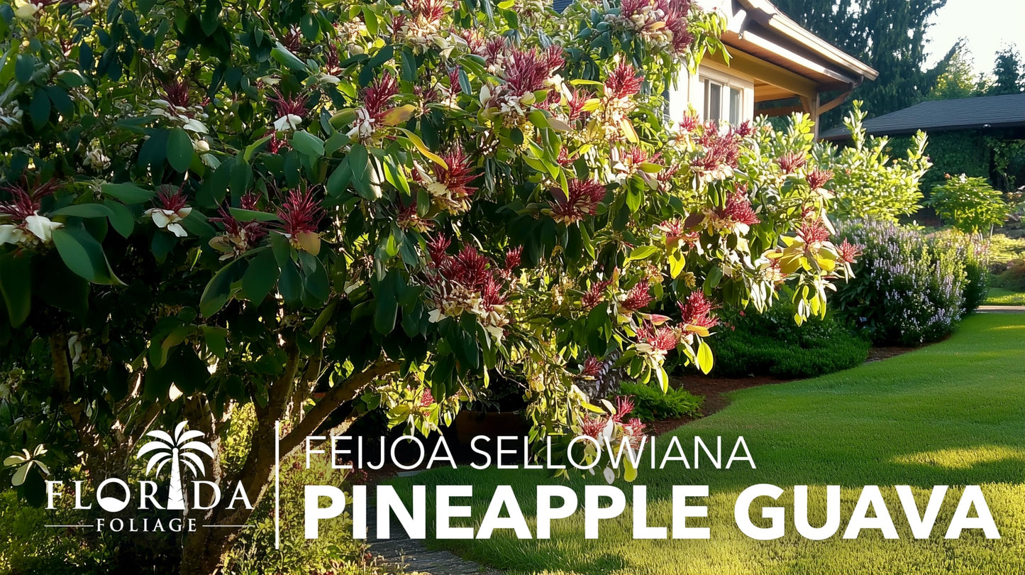 Pineapple Guava - 3 Live Plants - Feijoa Sellowiana - Edible Fruit and Flowering Foliage