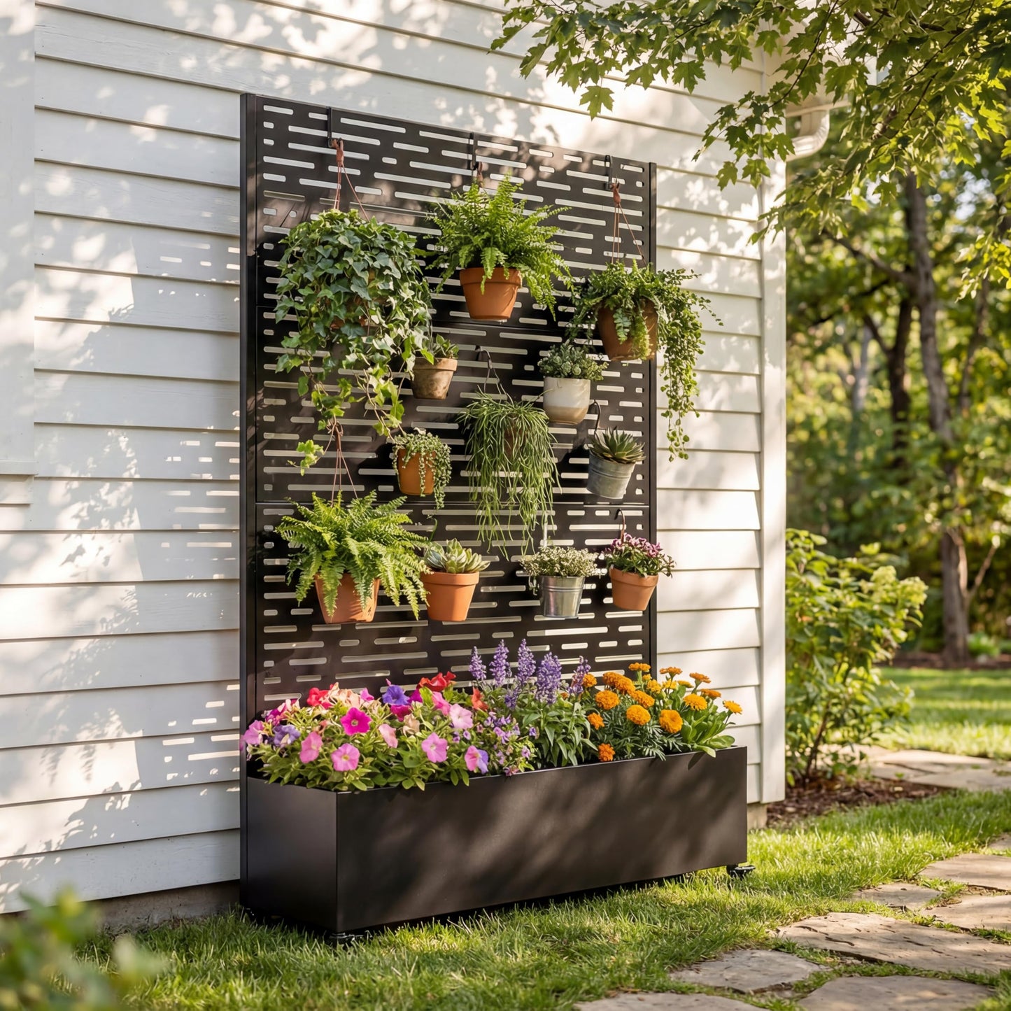 Amacv Metal Raised Garden Bed with Wheels and Trellis,73"x47"x16" Planter Box for Climbing Plants, Vegetables & Vines, Features Privacy Screen and Drainage Holes