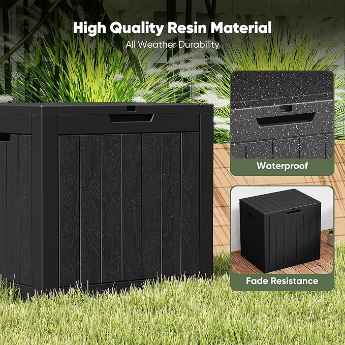 NEWBULIG 31 Gallon Outdoor Storage Box, Waterproof Deck Box with Lockable Lid, Patio Furniture Bench & Side Table, Easy Assembly, for Garden, Pool, Patio & Backyard Organization, Black