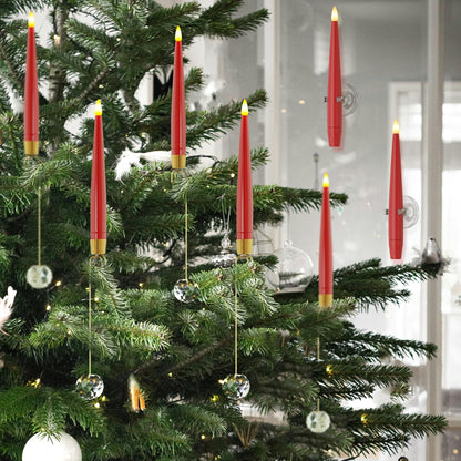 JOIONE Flameless Christmas Tree Candles with Remote, 12 Pack Battery Operated LED Candles with Suction Cup for Christmas Tree, Flickering Flame for Xmas Indoor Decor - Red Candle