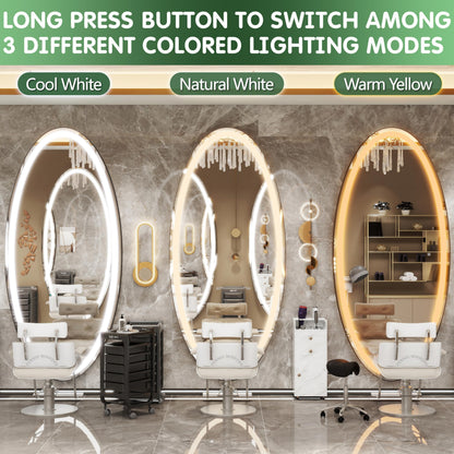 FENNIO 70" x 36" Large Wall Mounted Mirror with LED Lights, Oval Full Length LED Lighted Full Body Dressing Mirror for Bedroom, Salon, Brushed Aluminum Frame, Tempered Glass