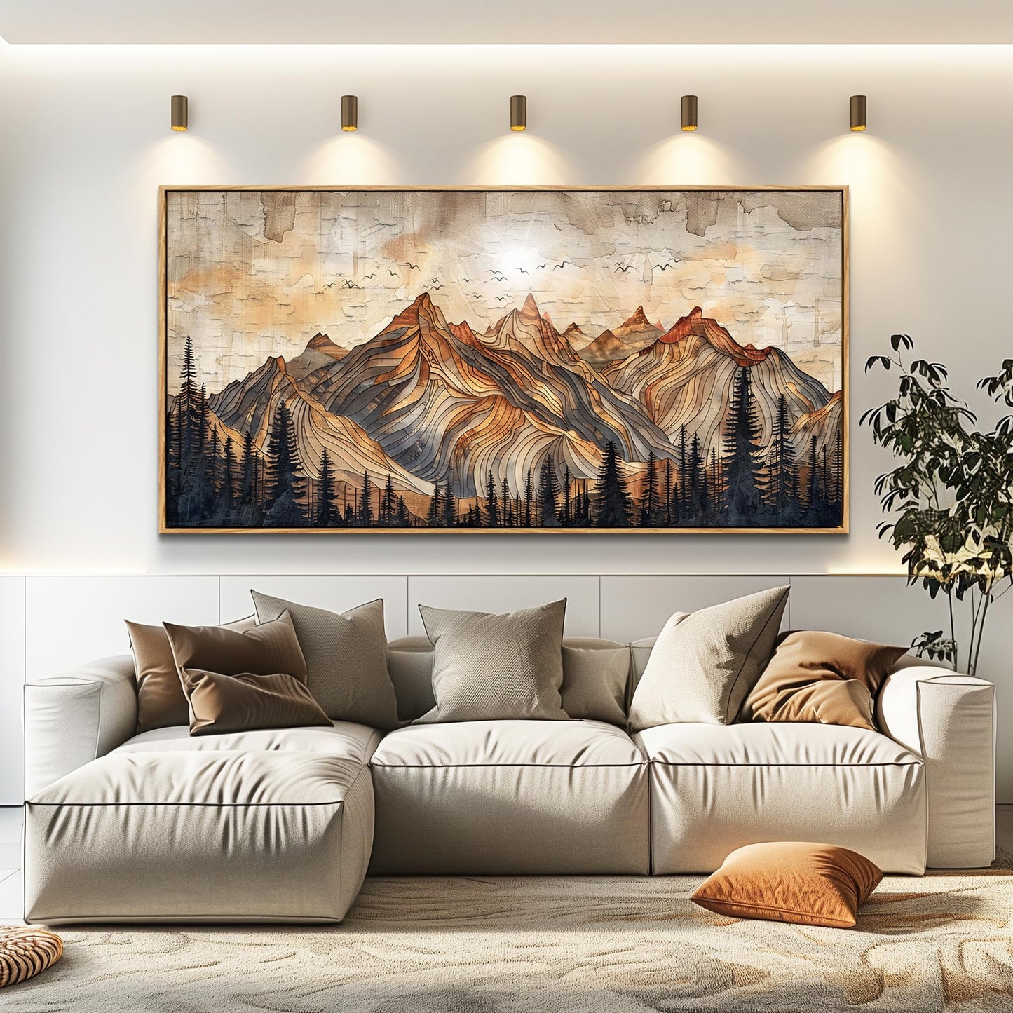 JUDASJART Canvas Wall Art For Bedroom Large Wall Decorations For Living Room Modern Office Wall Decor Abstract Watercolour Painting Mountain Landscape Pictures Artworks Home Decor Wood Framed