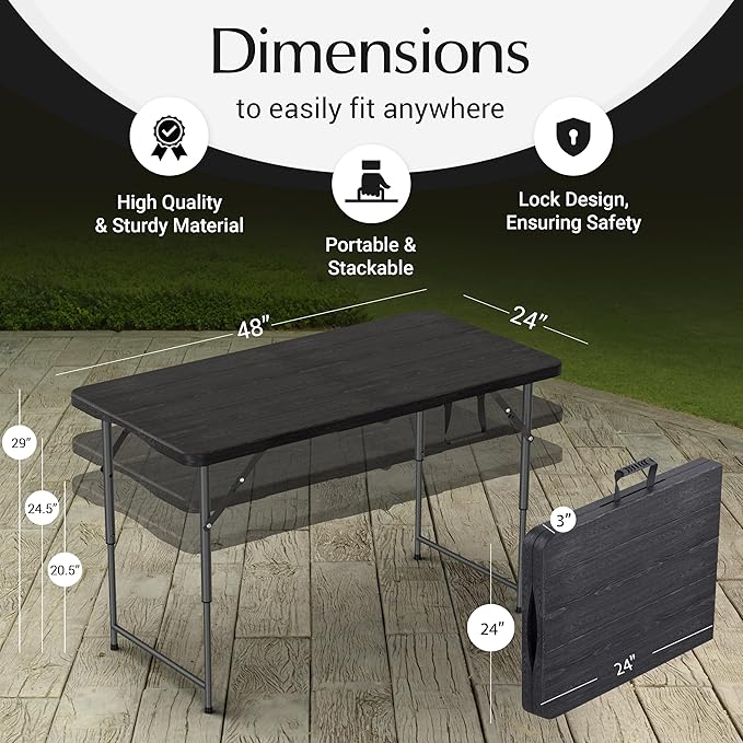 4 Feet Foldable Table Adjustable Height