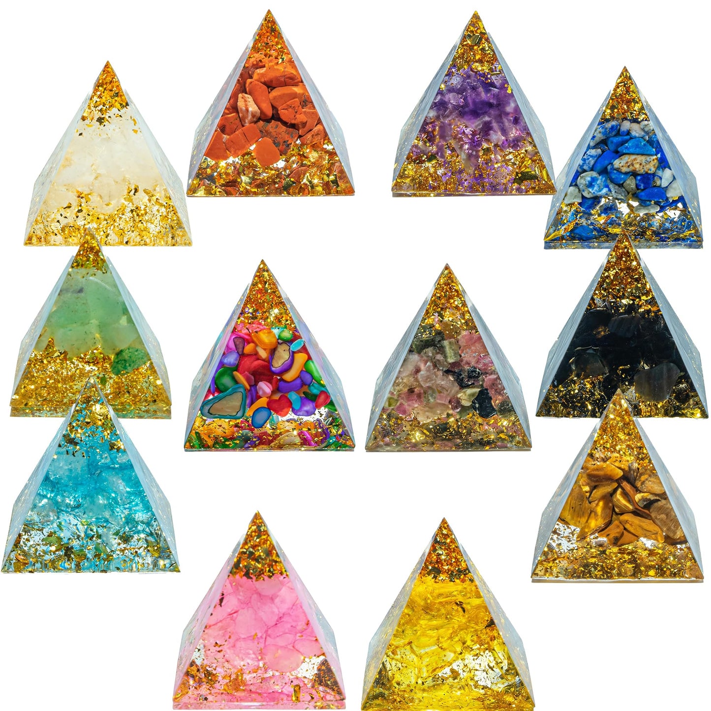 AierCrystal (1.18inch-12pcs Natural Healing Crystal Pyramid Set —Feng Shui Home Decoration, Chakra Balancing Purification, Energy Healing Meditation Tool, Home Ornament(3cm Pyramid 12pcs Set)