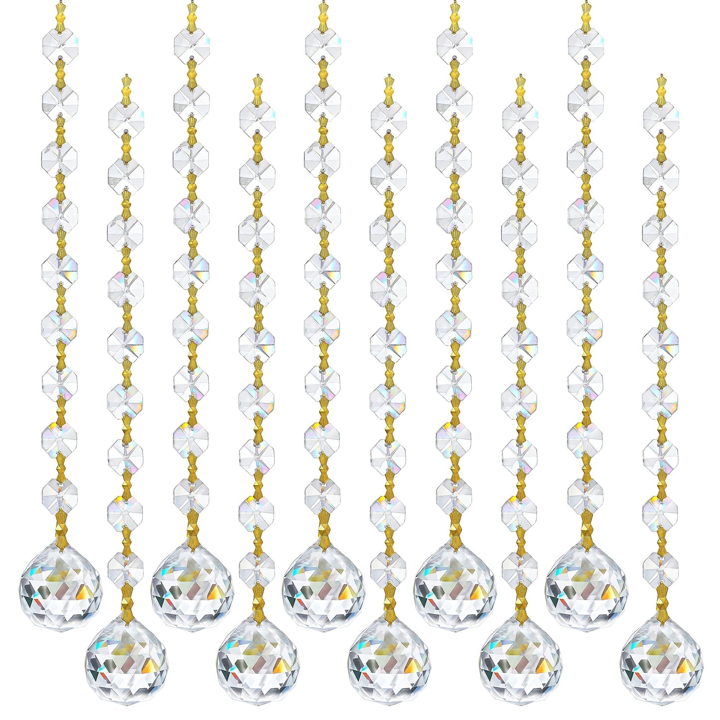 10pcs Crystal Garland Strands Hanging Glass Chandelier Beads Chains Glass 20mm Balls Prisms with Beads Pendants Crystal Chandelier Parts Replacements Christmas Party Garden Decoration