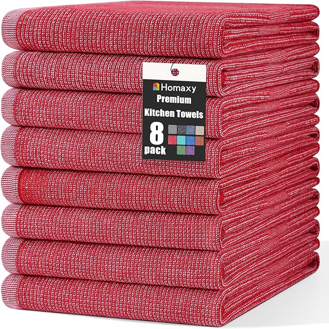 Homaxy Premium Kitchen Towels, Large Cotton Kitchen Hand Towels, Flat and Terry
