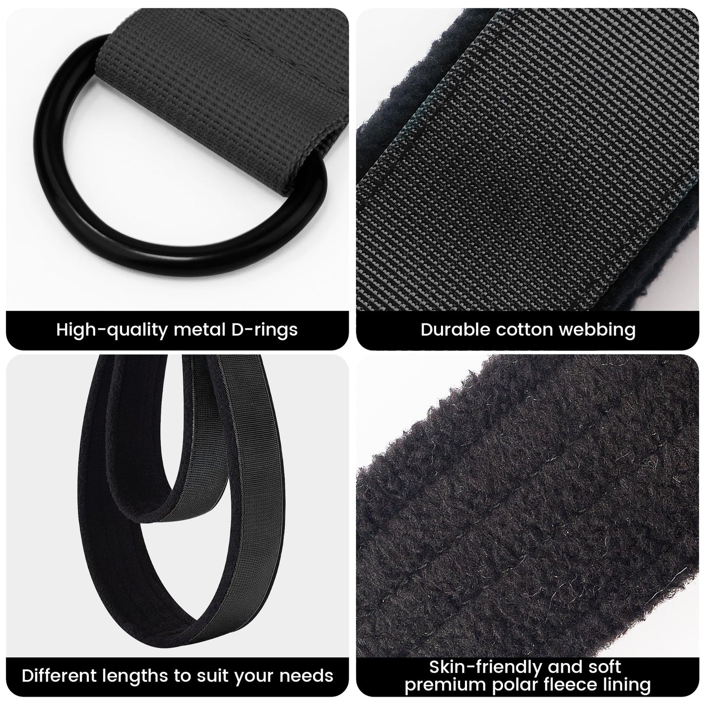2PCS Pilates Double Loop Strap for Reformer Fitness D-Ring Straps Handle, Yoga Pilates Equipmen D-Ring Exercise Strap for Gym Workout Home (Black)