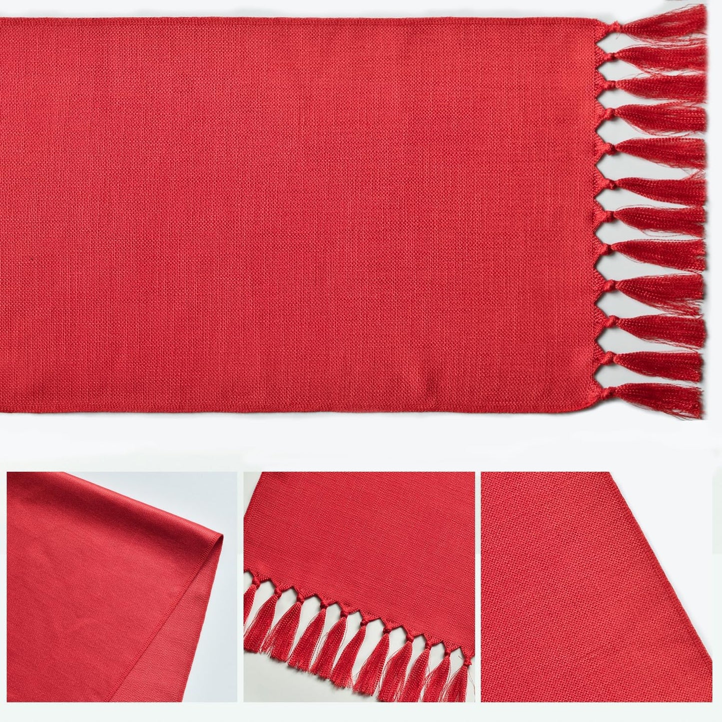 Artoid Mode Red Tassel Table Runner, Christmas Linen Blend Rustic Farmhouse Style Kitchen Table Decoration Holiday Wedding Party Dinning Decor 13x72 Inch