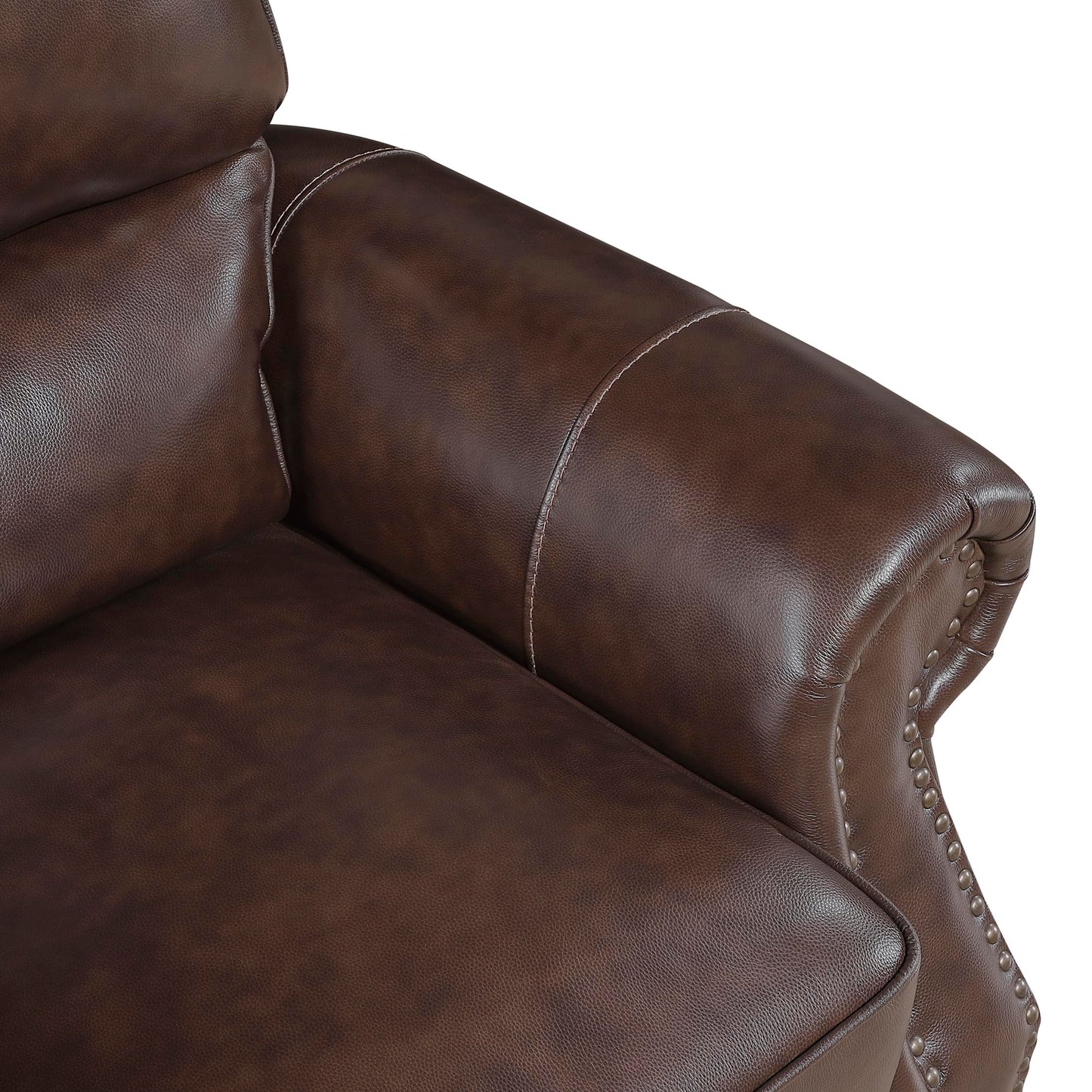 Lexicon 64.5" Loveseat, Top Grain Leather Match Loveseat Sofa with Nailhead Trim, Rolled Arms, Solid Wood Legs, 2 Seater Couch for Living Room/Apartment/Office, Easy Assembly, Brown