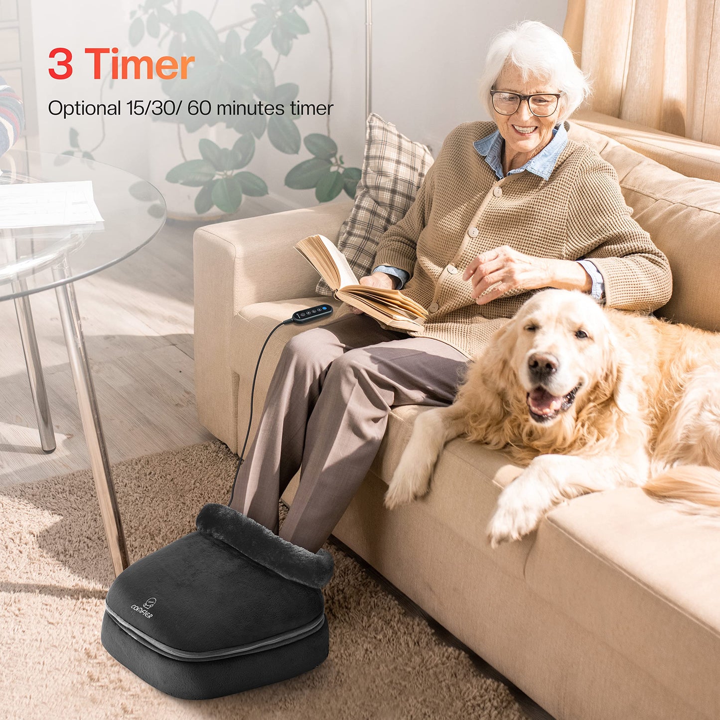 COMFIER Foot Massager with Heat, Electric Foot Warmer for Women,Men Gifts, Shiatsu Feet Massager Machine for Plantar Fasciitis,Neuropathy, 2-in-1 Foot & Back Massager, Foot Heater Fits up to 12”