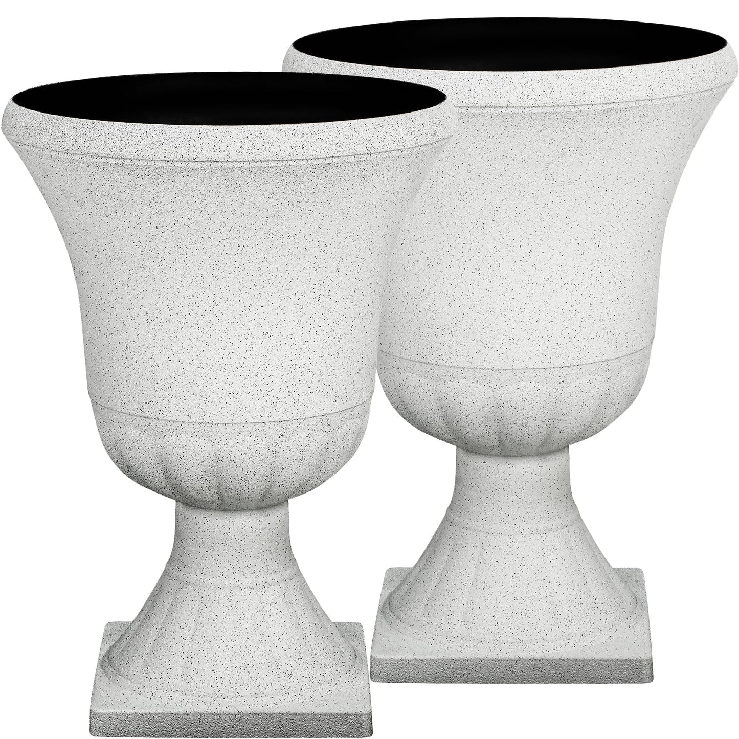 Autodaya 22" Urn Planters Outdoor Planter for Plants Set of 2 Timeless Plastic Large Flower Pot with Drainage Hole Terrazzo White Garden Pots for Porch, Patio Christmas Decor