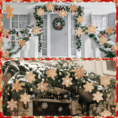 Soaoo 36 Pcs 7.9 Inch Gingerbread Snowflake Christmas Outdoor Decorations Large Hanging Christmas Ornaments Double Sided Xmas Plastic Decor for Xmas Tree Office Home Yard Porch Holiday