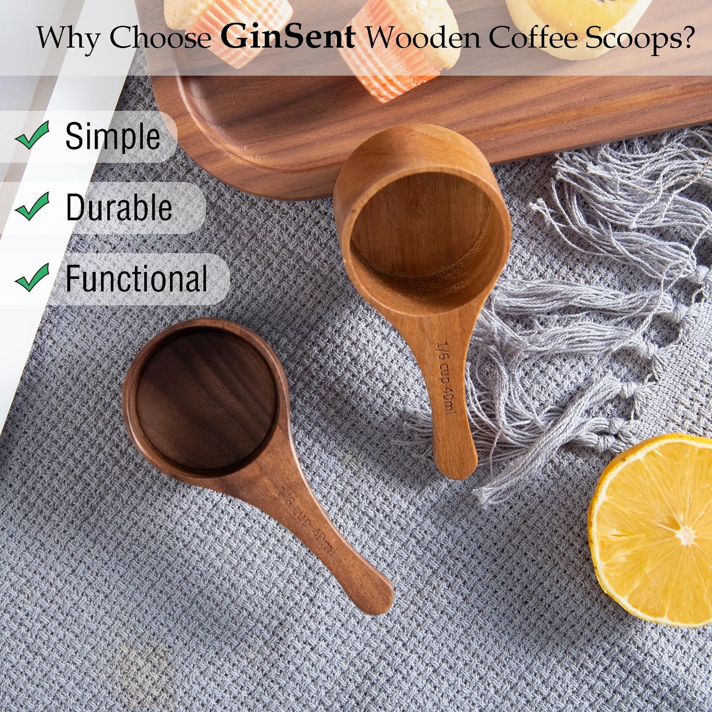 Wood Coffee Scoop-4 Pieces Wooden Scoops for Jars Small Measuring Spoons for Ground Coffee,Tea,Sugar,Seasoning-Multipurpose Wooden Scoop for Jars,Canisters,Bath Salts,Laundry Detergent(Acacia Wood)