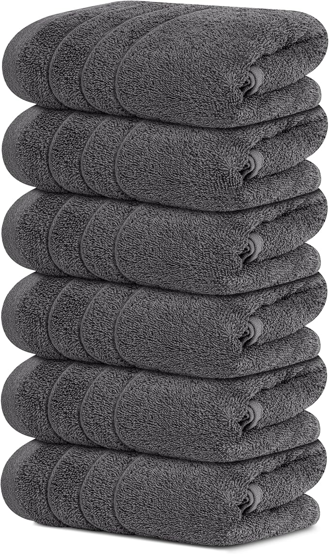 Tens Towels Pack of 6 Hand Towels, 100% Cotton, Lighter Weight, Quick to Dry