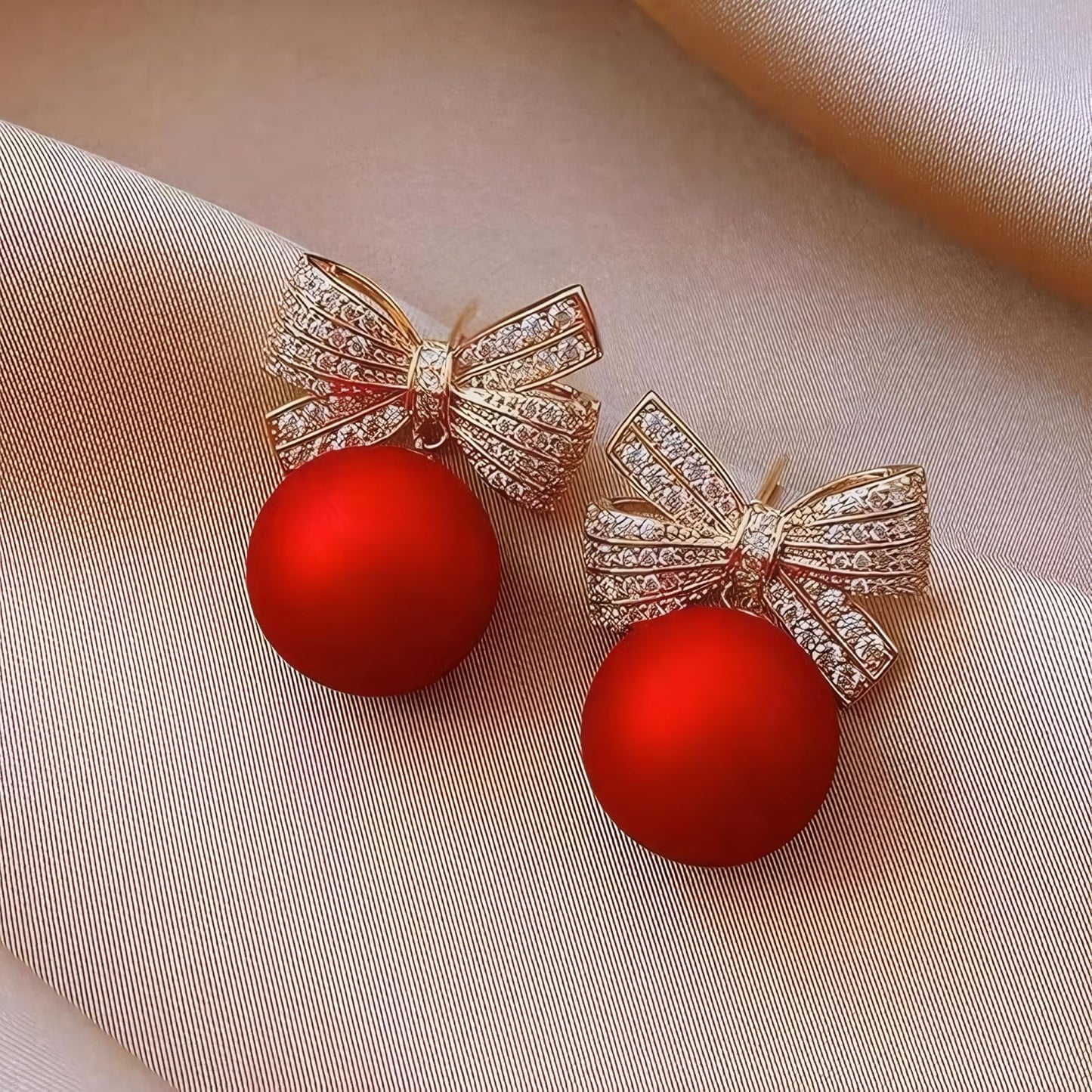 ecozran Sparkling Red Bow Earrings for Women Teardrop Jewelry Gifts Rhinestone Chain Tassel Earring Christmas Gifts（Red-Q）