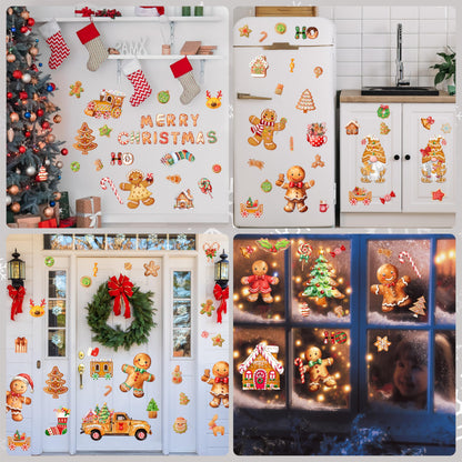 Christmas Gingerbread Wall Stickers Decoration 12 Sheets, Christmas Wall Decals Holiday Gingerbread Decor, Winter Candy Vinyl Stickers for Living Room Bedroom Home Office Decor