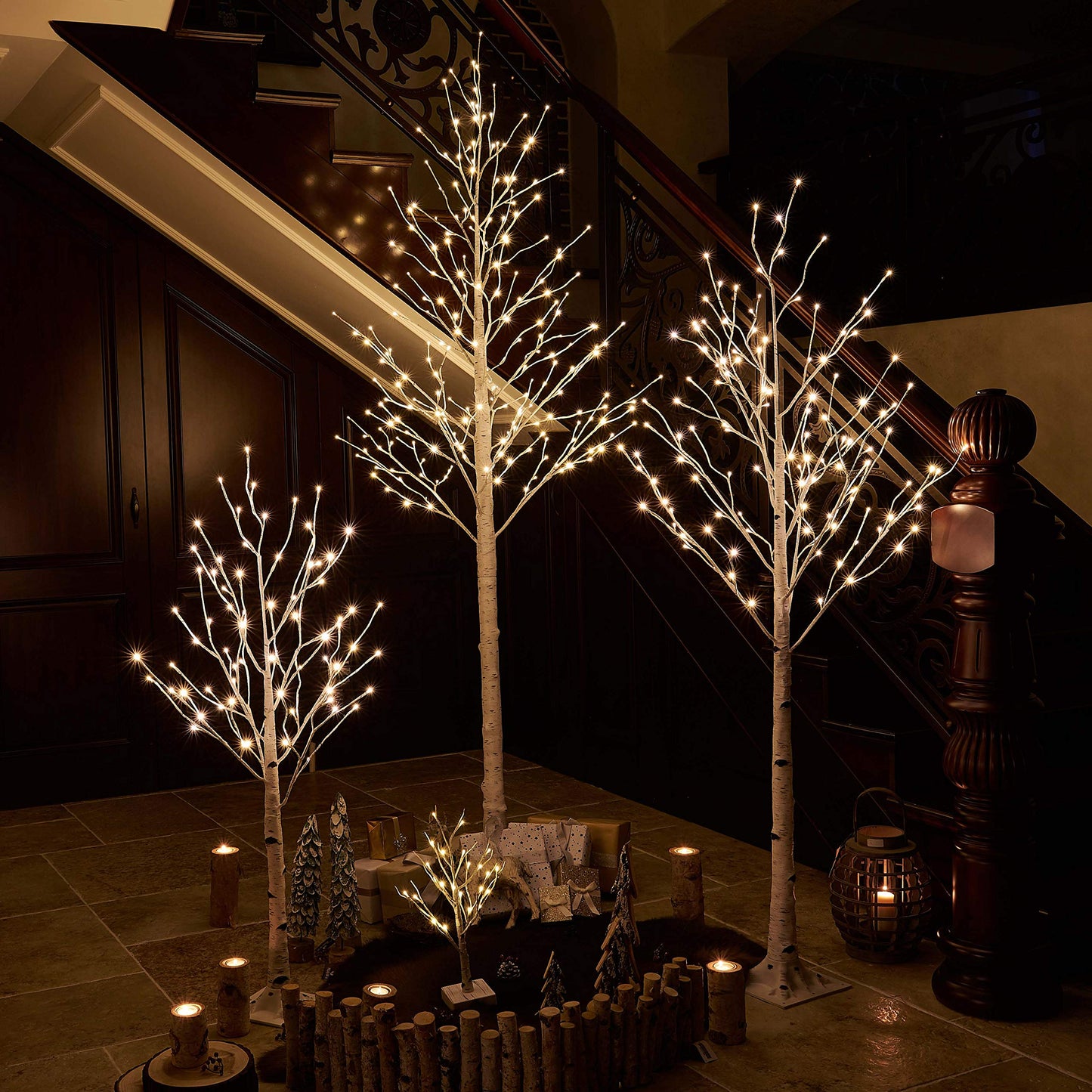 Hairui Pre Lit Birch Tree 2 Pack 4FT 72 Warm White LED White Christmas Tree for Indoor Outdoor Home Christmas Spring Easter Holiday Decoration Indoor Outdoor