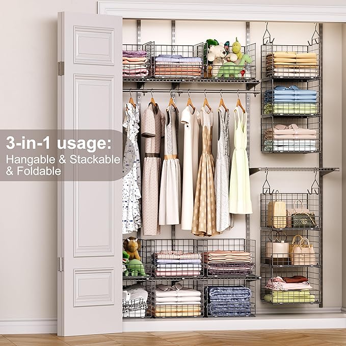 Sonyabecca 3-Tier Hanging Closet Organizer, Foldable Cabinet Wire Storage