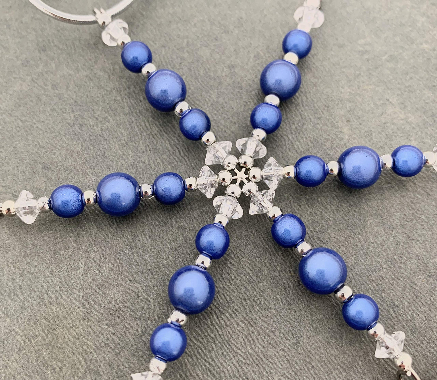 Beaded Snowflake Christmas Ornament Pewter Anchor Charm Blue Miracle Beads