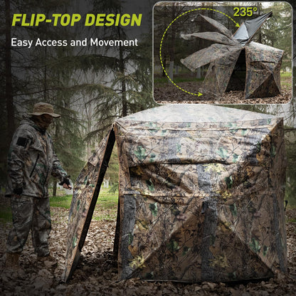 Mionovity Hunting Blind, 360° See Through Ground Blind for Turkey Hunting, Turkey Ground Blind, Hunting Blind for Turkey & Deer, 2-3 Person Pop Up Portable Camouflage Tent with Carrying Bag