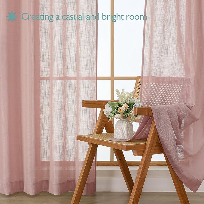 Chyhomenyc Rose Pink Semi Sheer Curtains 36 Inch Length, Light Filtering Faux
