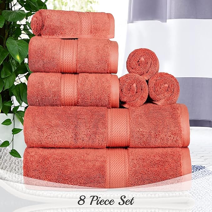 SUPERIOR Egyptian Cotton Pile 8 Piece Towel Set, Includes 2 Bath, 2 Hand
